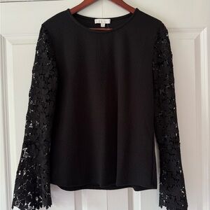 Anthropologie eri + eli Black Elegant Top with Long Lace Sleeves